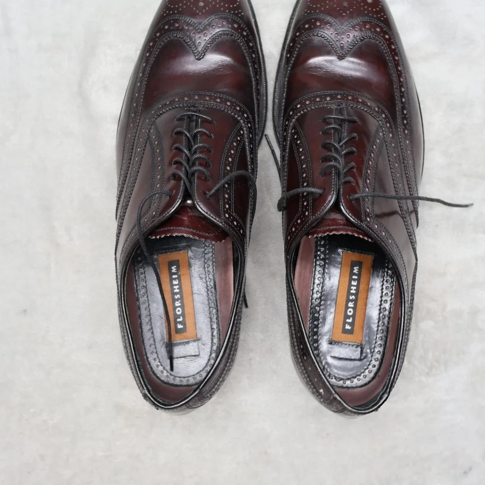 Florsheim Mens 11.5D Oxford Shoes Red Leather Lexington Wingtip Brogue Lace-Up